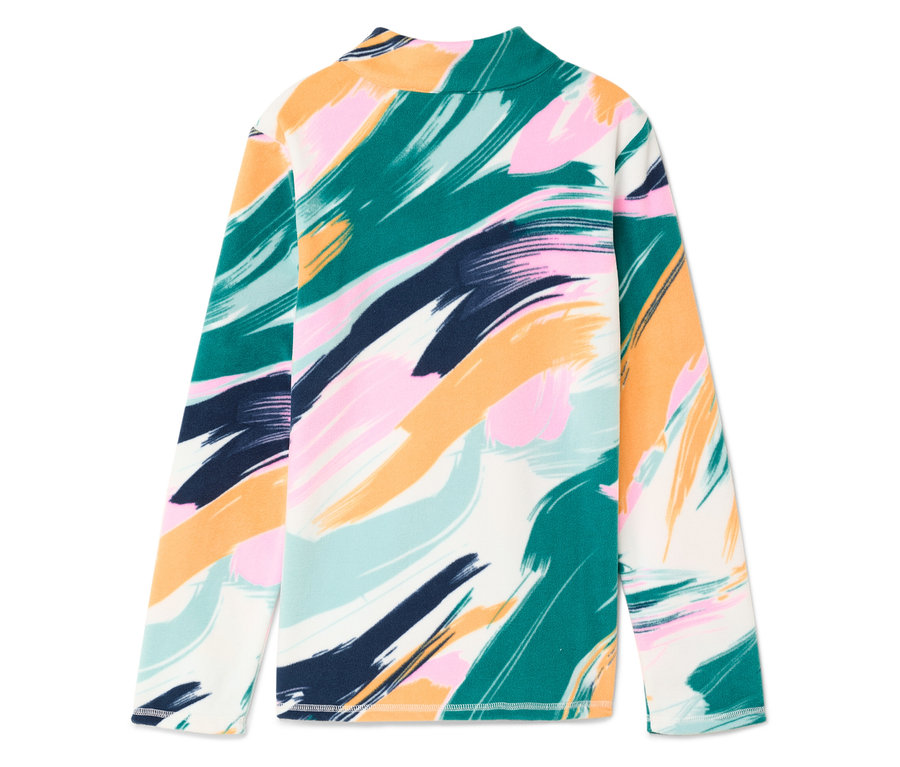 Vue arrière d'une chemise colorée à manches longues avec un motif abstrait.