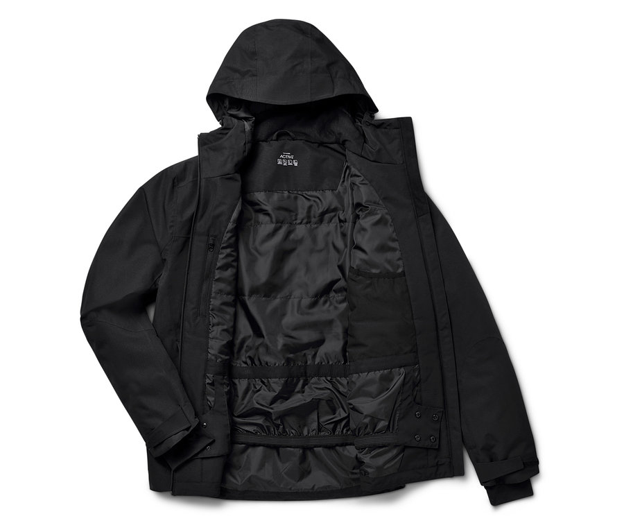 Veste noire à capuche ouverte avec doublure noire.