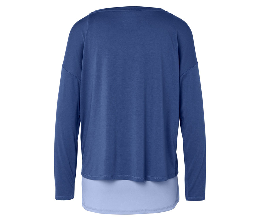 Tunique bleue à manches longues pour femme.