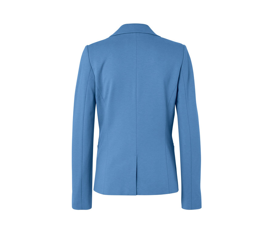 Vue arrière d'un blazer en jersey bleu clair.