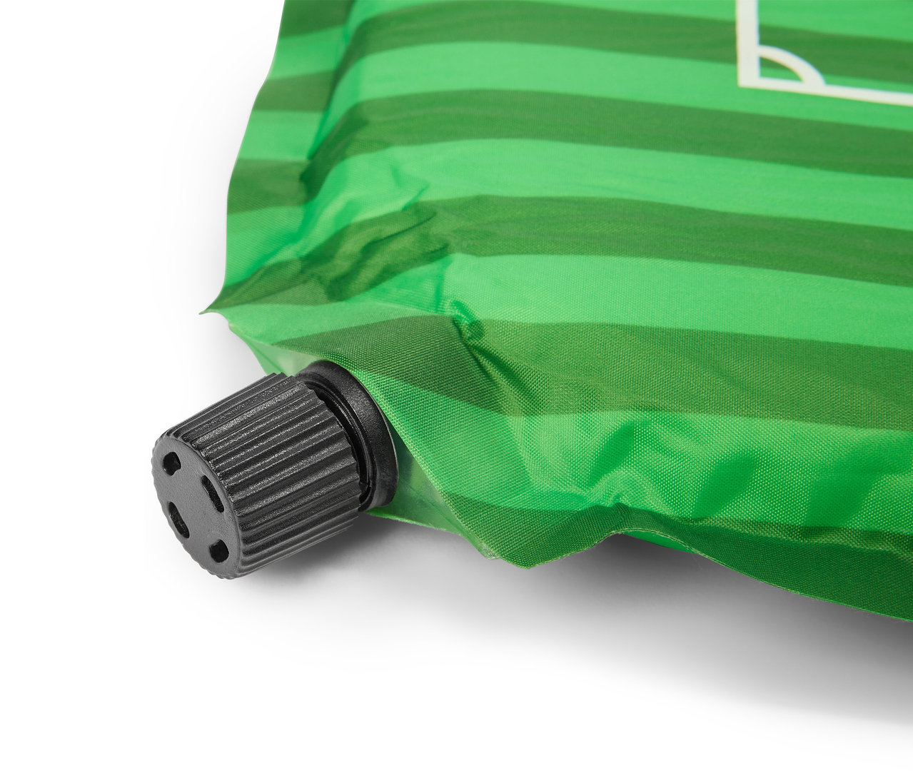Gros plan d'un tube en feuille verte rayée avec une valve noire.