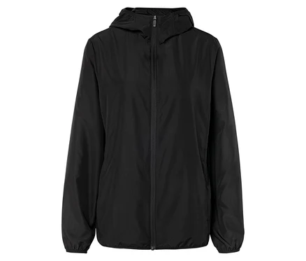 Veste noire à capuche zippée.
