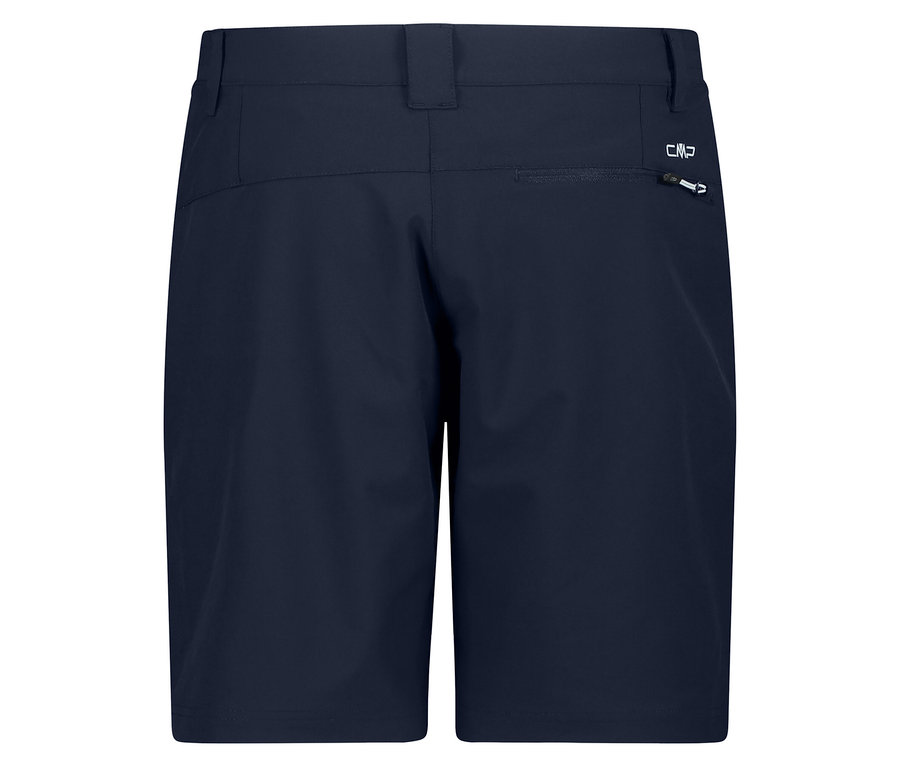 Vue arrière du short CMP Damen-4-Wege-Stretch-Bermuda bleu marine avec poche zippée.