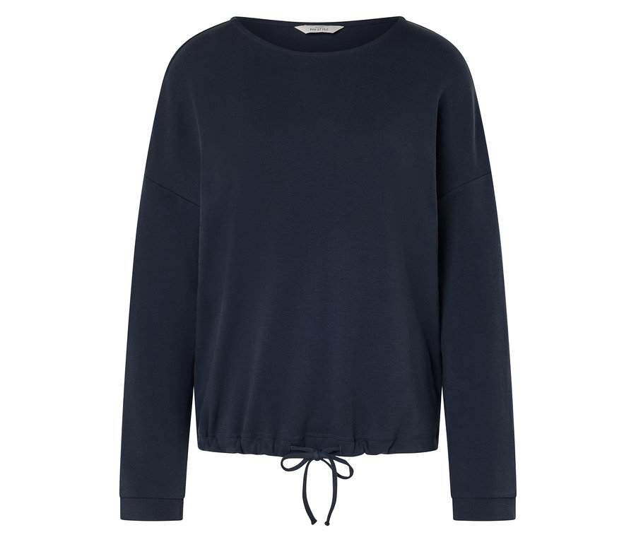 Sweat-shirt bleu marine à manches longues avec cordon de serrage à l'ourlet.