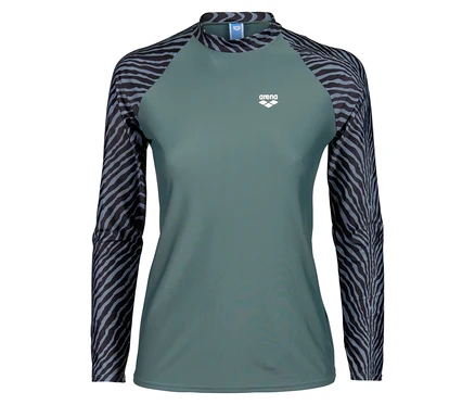 T-shirt vert à manches longues Arena avec des manches zébrées.