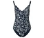 Maillot de bain bleu marine à motif floral blanc.