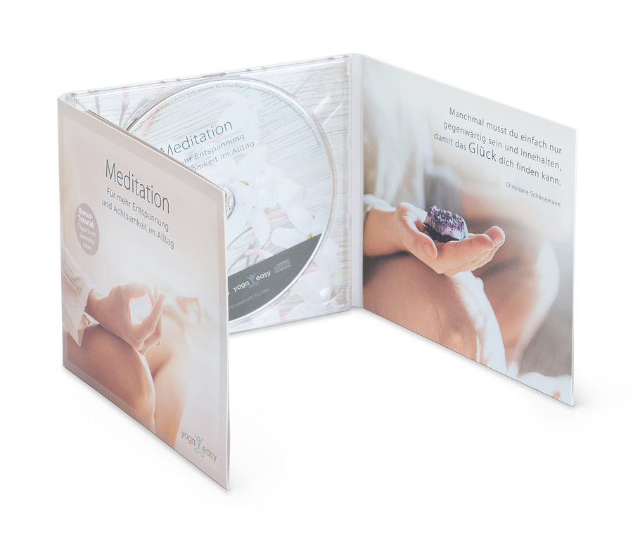 La pochette du CD « Méditation : pour plus de détente et d’attention dans la vie quotidienne » est ouverte.