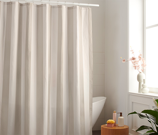 Rideau de douche en textile de haute qualité, beige-blanc