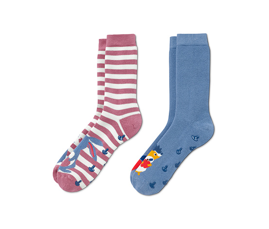 2 paires de chaussettes antidérapantes, 1x avec motif lapin, 1x avec motif hérisson