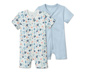 2 pyjamas courts, bleu clair-blanc