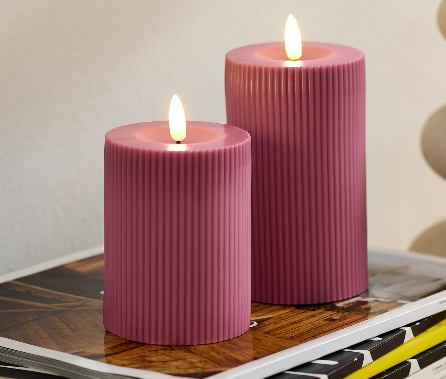 2 Bougies à LED en cire véritable, rose
