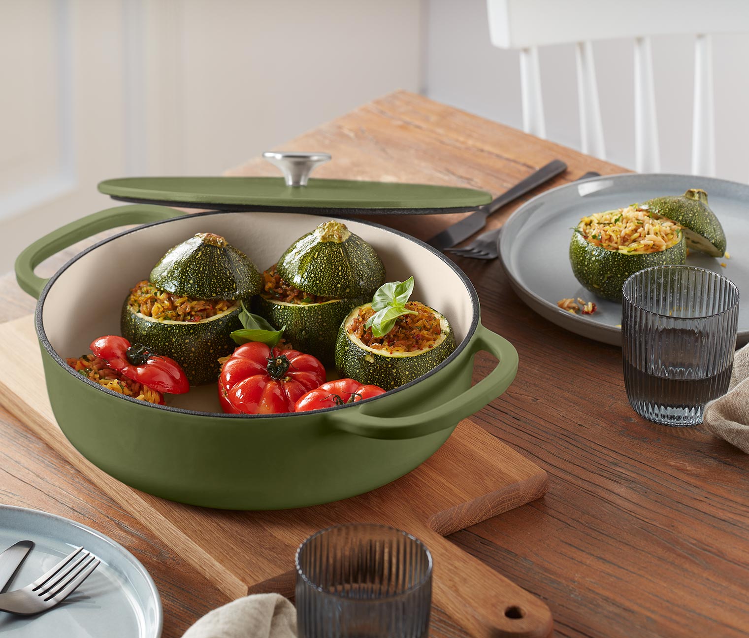 Cocotte basse en fonte, vert foncé
