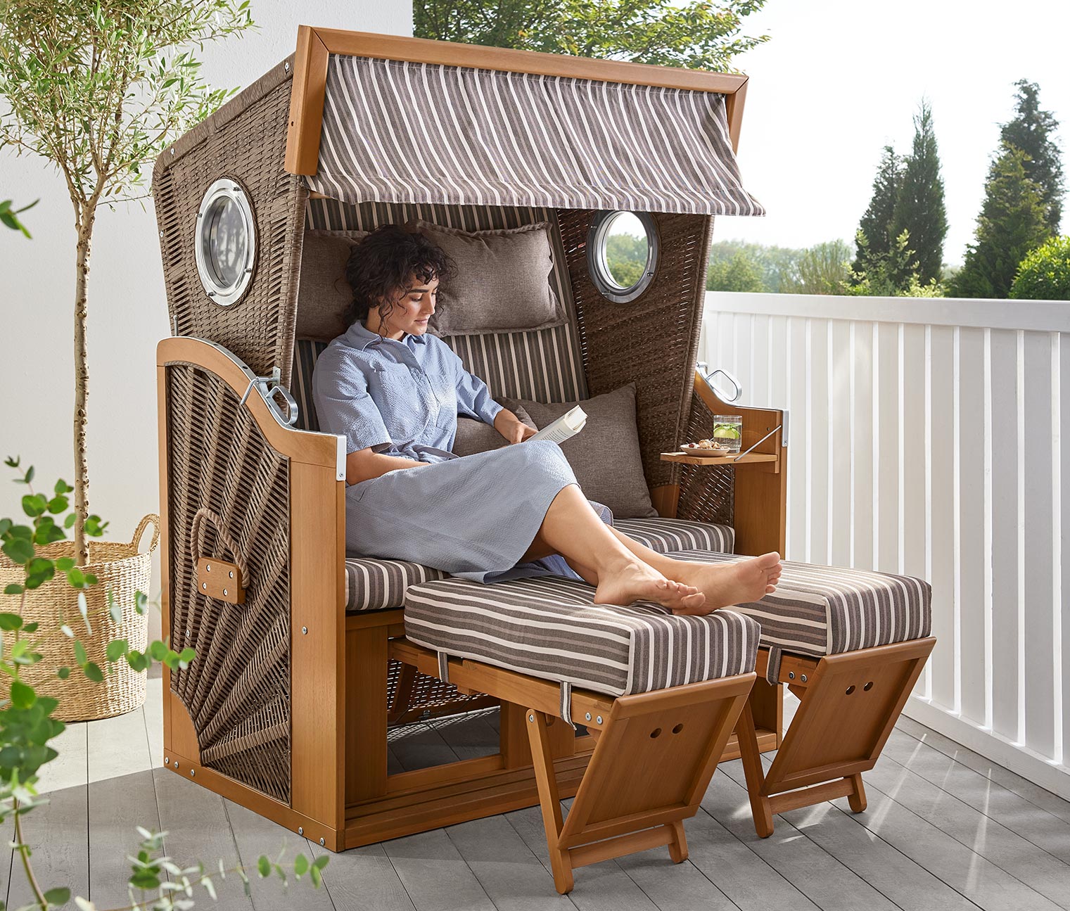 Corbeille de plage premium XL avec table rabattable