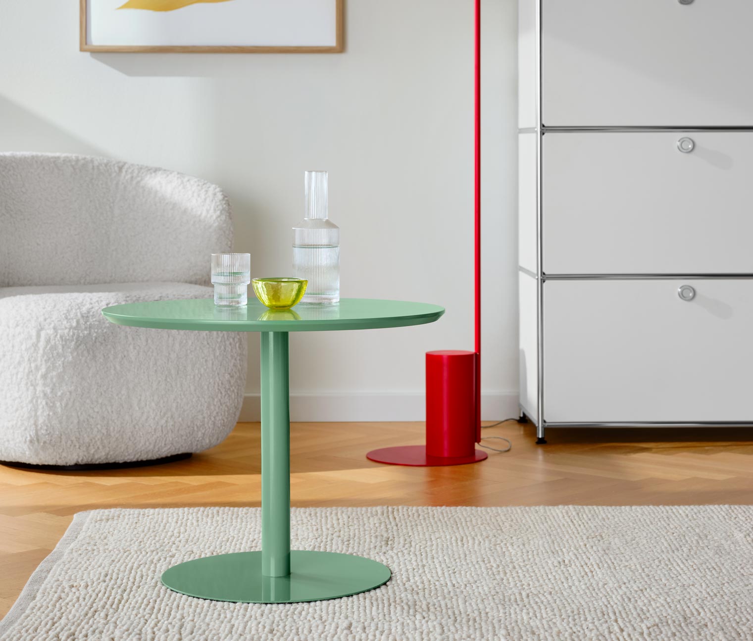 Table basse ronde, vert sauge