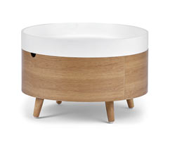 Table basse ronde avec espace de rangement et plateau amovible