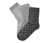 3 paires de chaussettes, grises - 1x gris chiné à rayures blanches, 1x gris chiné, 1x gris chiné foncé à pois blancs