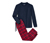 Pyjama pour homme avec pantalon en flanelle, bleu foncé et rouge bordeaux