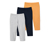 3 leggings longueur 3/4, gris, bleu et jaune
