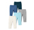 5 leggings en coton bio, bleu, blanc, gris