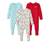 3 pyjamas en coton bio, blanc, rouge et bleu