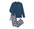 Pyjama avec pantalon en flanelle, à carreaux bleu foncé