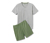 Pyjama court, vert olive/gris