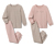 1x haut vieux rose avec imprimé de fleurs, pantalon vieux rose, 1x haut et pantalon beige avec imprimé intégral à carreaux