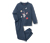 Haut bleu moyen à imprimé espace multicolore, pantalon bleu moyen